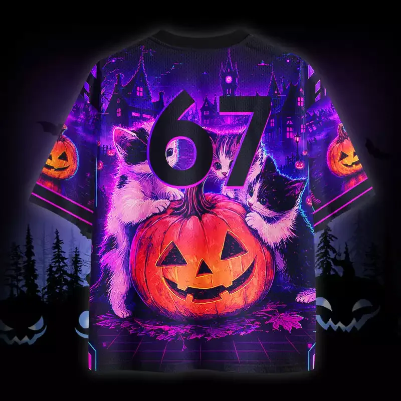 Soulisfree Neon Halloween Kittens Mesh Jersey