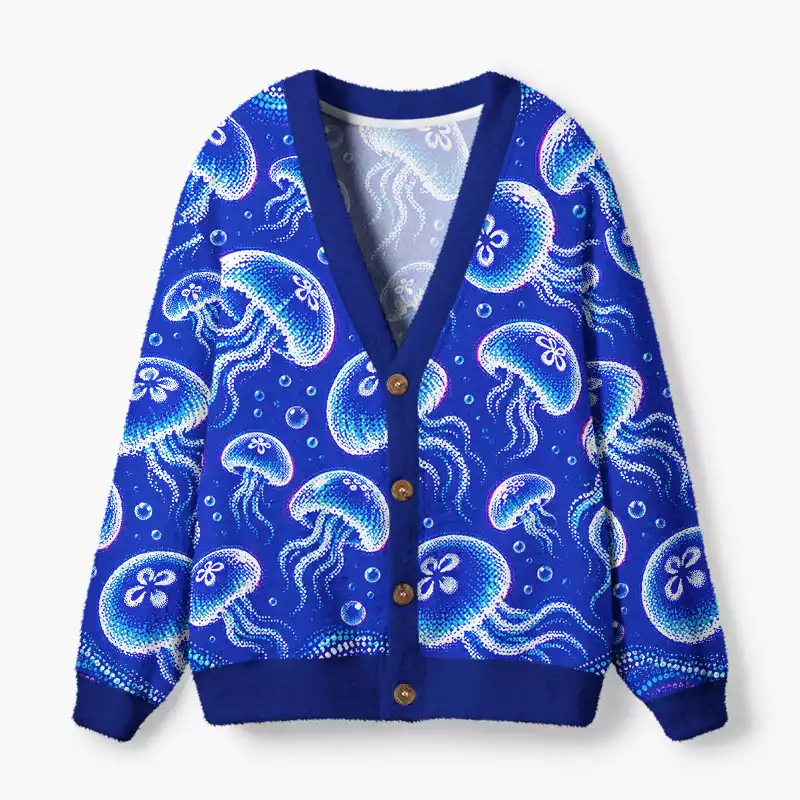 Soulisfree Neon Jellyfish Fuzzy Cardigan Sweater