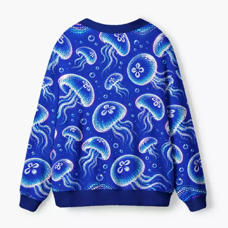 Soulisfree Neon Jellyfish Fuzzy Cardigan Sweater