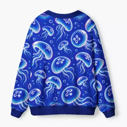 Soulisfree Neon Jellyfish Fuzzy Cardigan Sweater