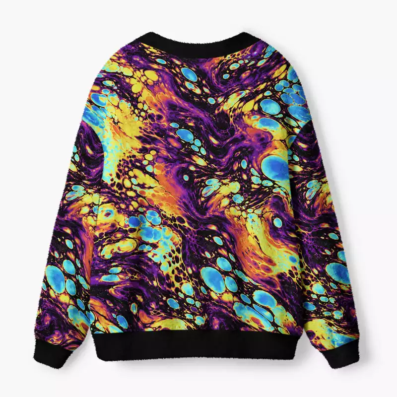 Soulisfree Neon Liquid Marble Fuzzy Cardigan Sweater