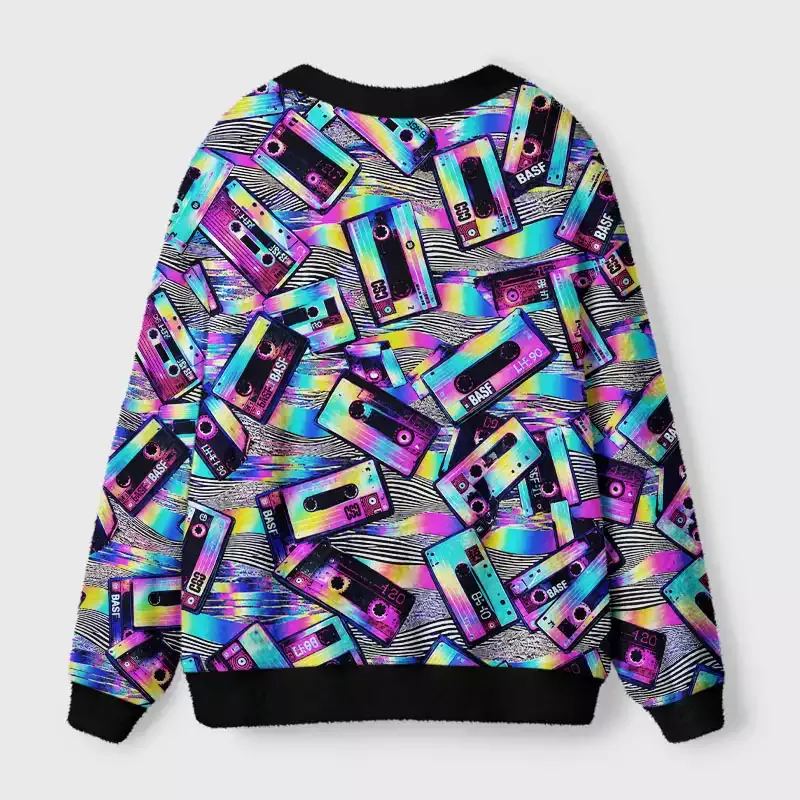 Soulisfree Neon Mixtape Glitch Fuzzy Cardigan Sweater