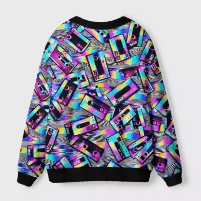 Soulisfree Neon Mixtape Glitch Fuzzy Cardigan Sweater