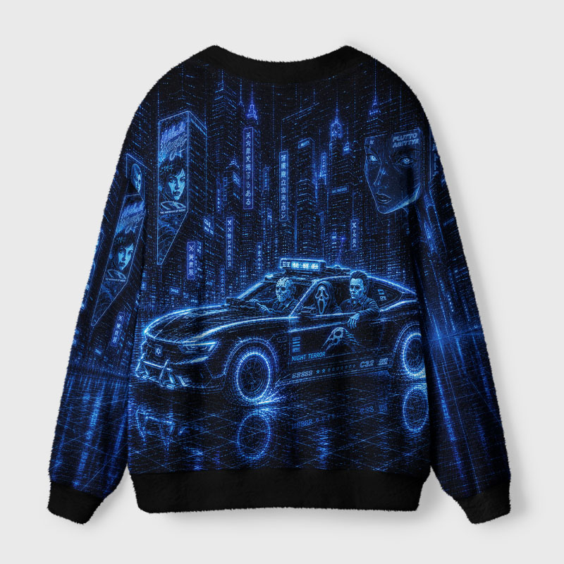 Soulisfree Neon Night Terror City Cardigan Fuzzy Cardigan Sweater 