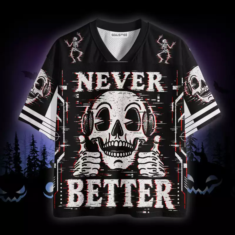 Soulisfree Never Better Glitch Skull Mesh Jersey