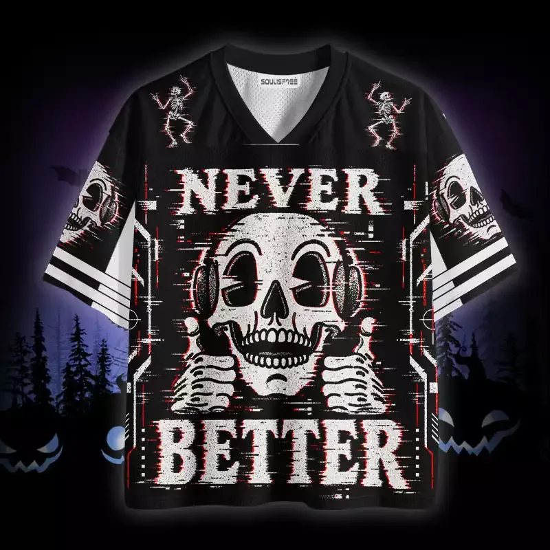 Soulisfree Never Better Glitch Skull Mesh Jersey