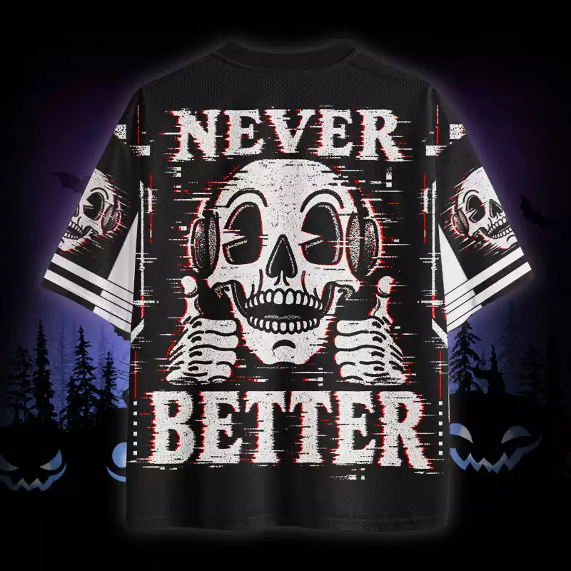 Soulisfree Never Better Glitch Skull Mesh Jersey