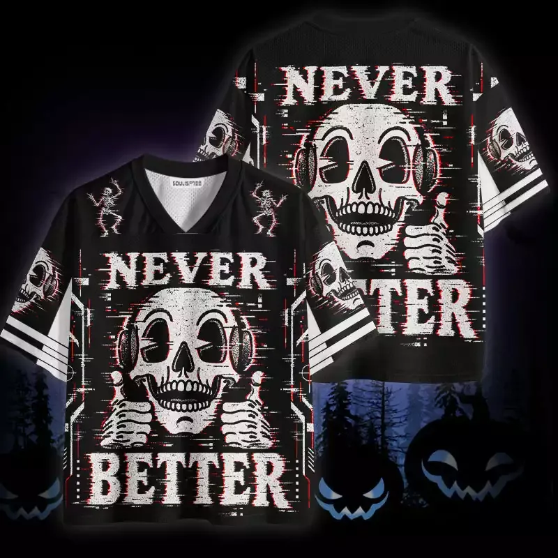 Soulisfree Never Better Glitch Skull Mesh Jersey