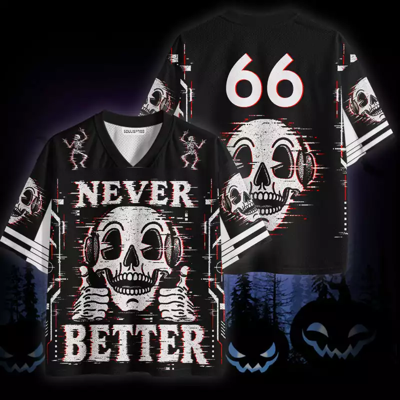 Soulisfree Never Better Glitch Skull Mesh Jersey