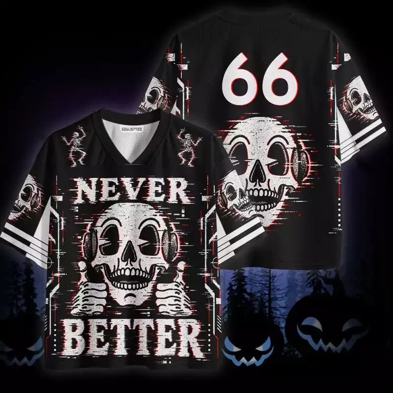 Soulisfree Never Better Glitch Skull Mesh Jersey