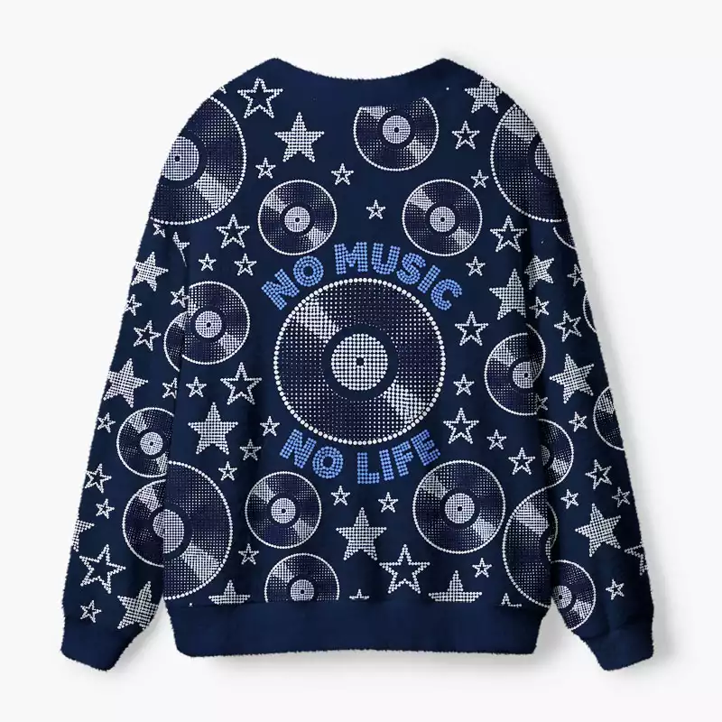 Soulisfree No Music No Life Fuzzy Cardigan Sweater