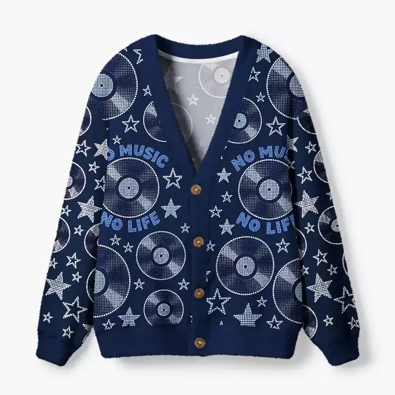 Soulisfree No Music No Life Fuzzy Cardigan Sweater