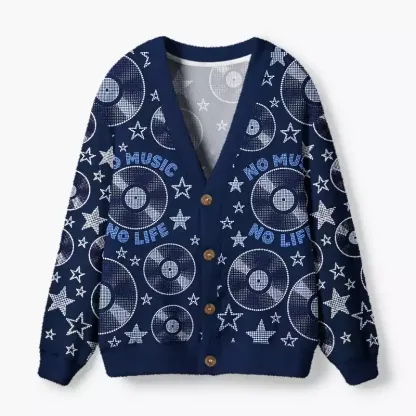 Soulisfree No Music No Life Fuzzy Cardigan Sweater