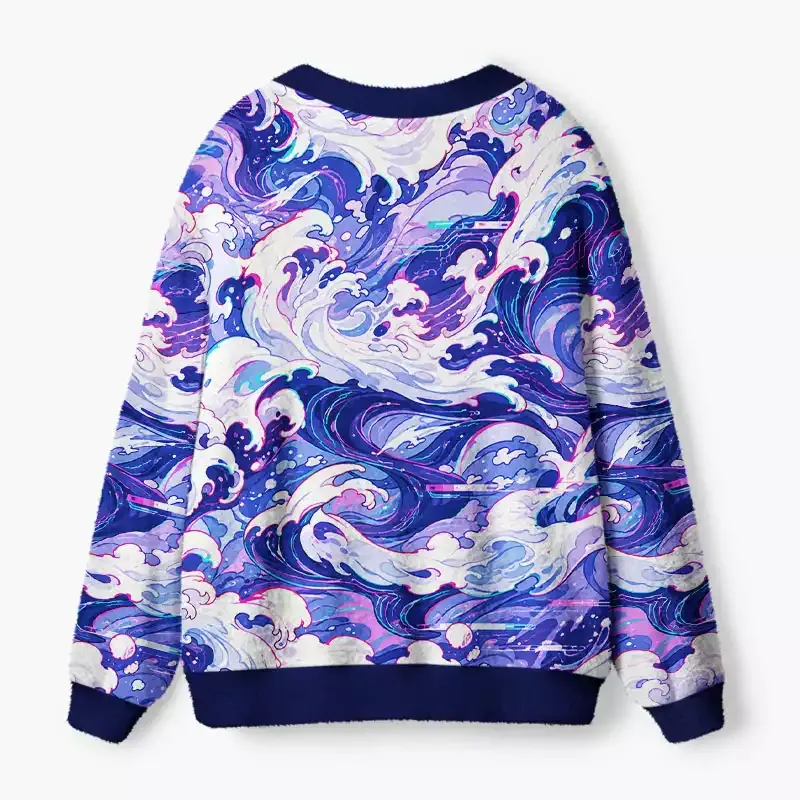 Soulisfree Ocean Waves Fuzzy Cardigan Sweater