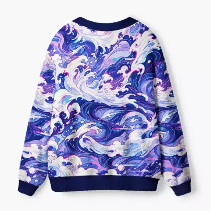 Soulisfree Ocean Waves Fuzzy Cardigan Sweater
