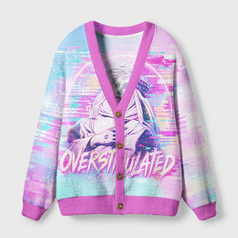 Soulisfree Overstimulated Madonna Fuzzy Cardigan Sweater 