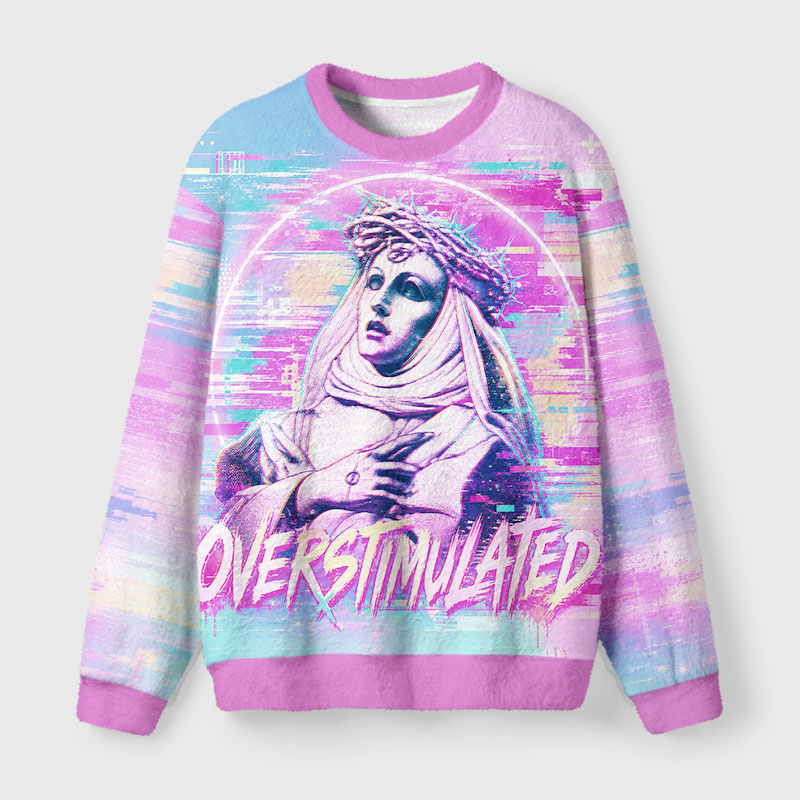 Soulisfree Overstimulated Madonna Fuzzy Crewneck Sweater