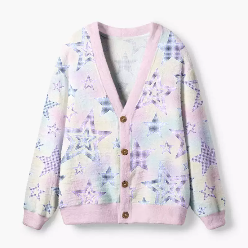 Soulisfree Pastel halftone starfield Fuzzy Cardigan Sweater