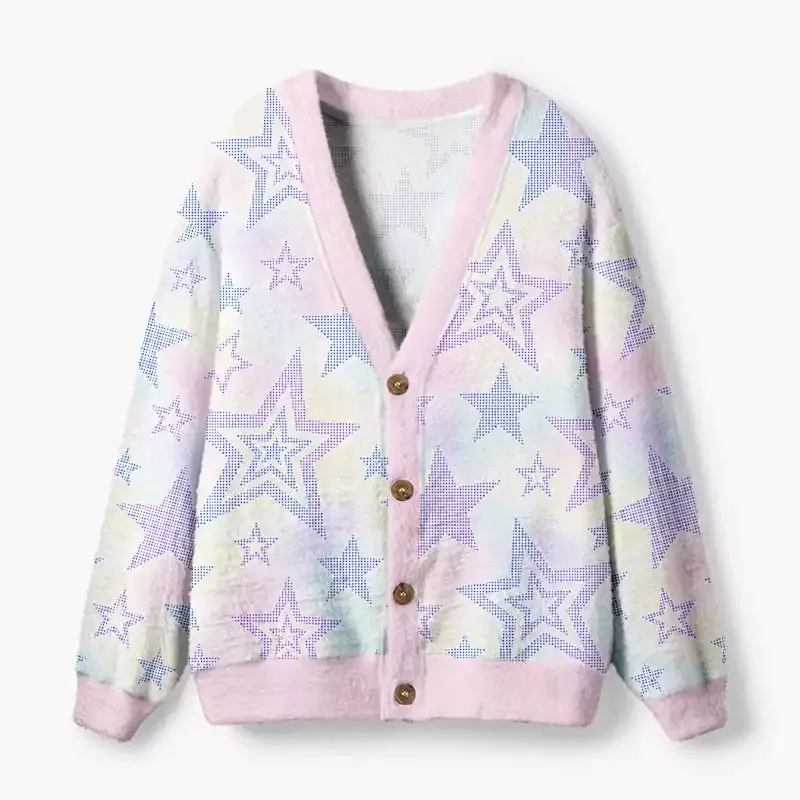 Soulisfree Pastel halftone starfield Fuzzy Cardigan Sweater