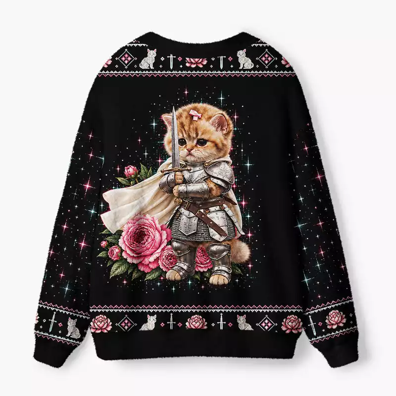 Soulisfree Peony Knight Kitten Fuzzy Cardigan Sweater