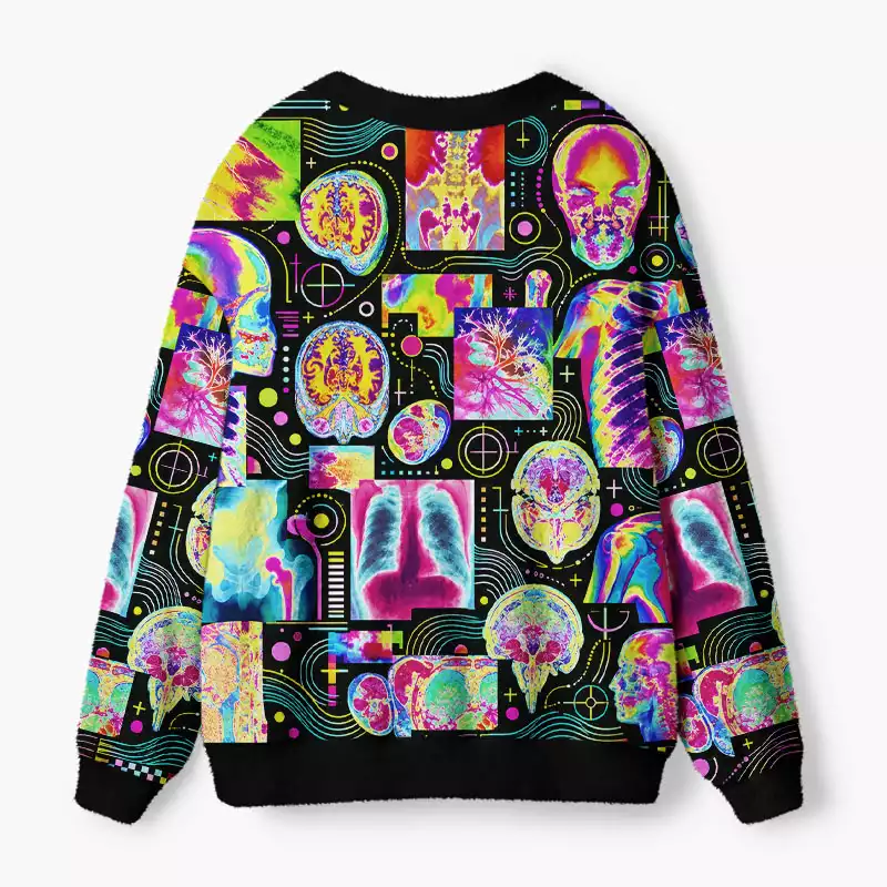 Soulisfree Psychedelic Anatomy Fuzzy Cardigan Sweater