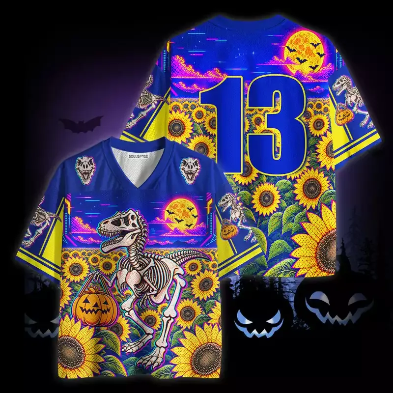 Soulisfree Pumpkin Bucket Dinosaur Skeleton Mesh Jersey