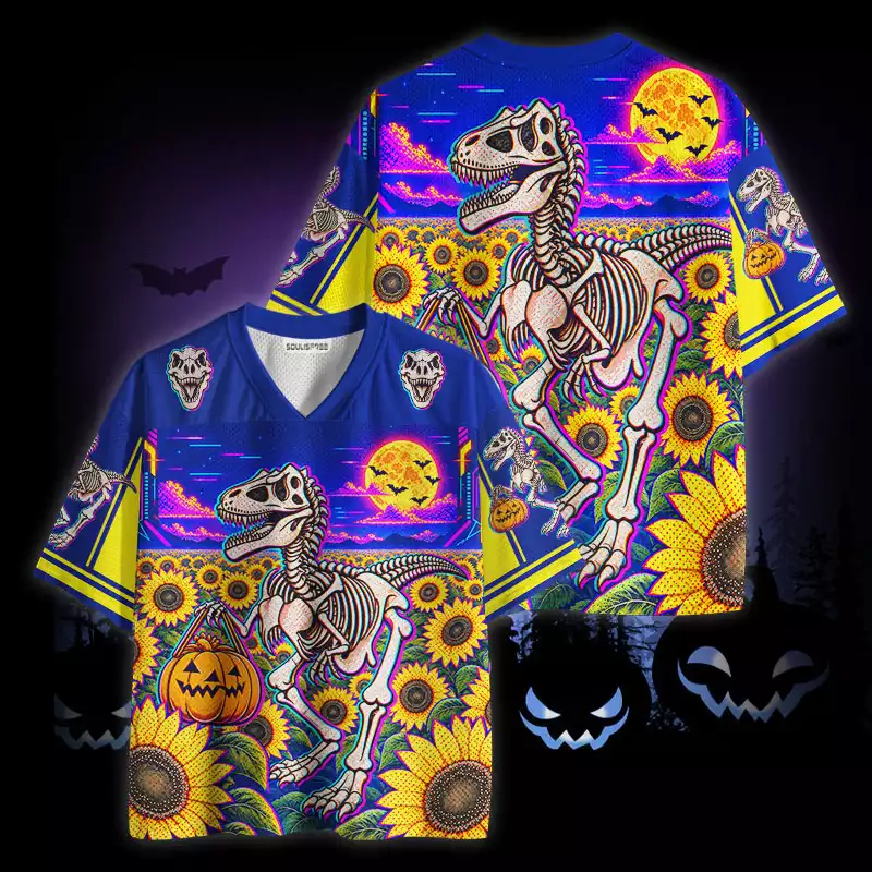 Soulisfree Pumpkin Bucket Dinosaur Skeleton Mesh Jersey
