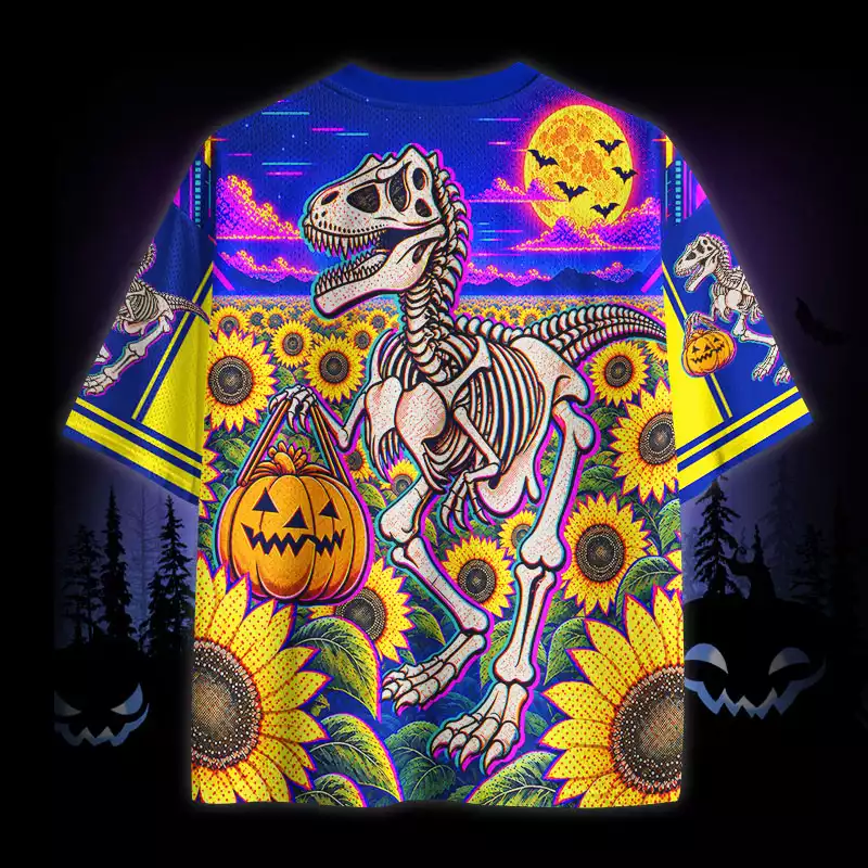 Soulisfree Pumpkin Bucket Dinosaur Skeleton Mesh Jersey