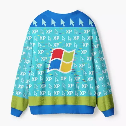 Soulisfree Retro Window Emblems Fuzzy Cardigan Sweater