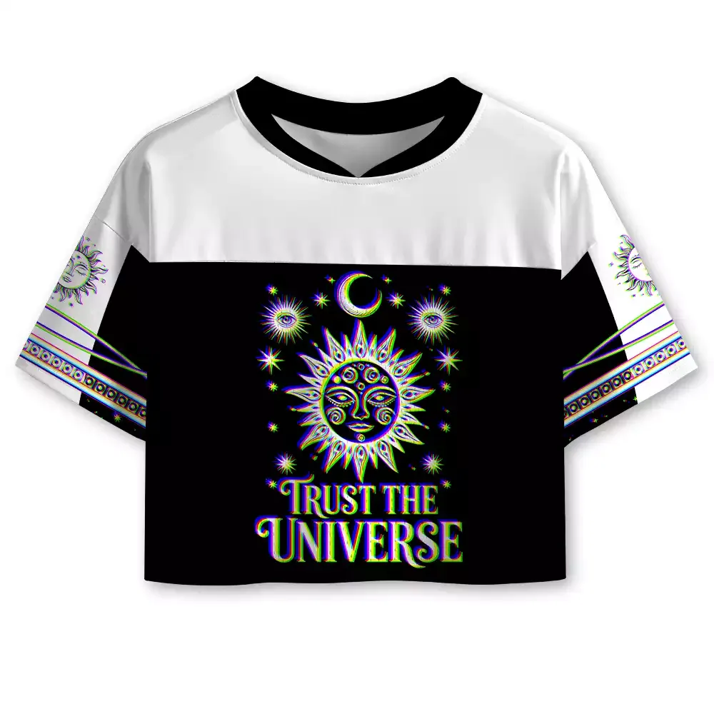 Designed Soulisfree Universe Within You Optic Lines Illusion Cropped Mesh Jersey