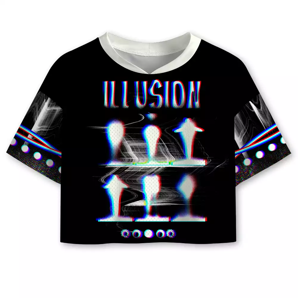 Soulisfree Celestial Cycle of Light Optic Lines Illusion  Cropped Mesh Jersey