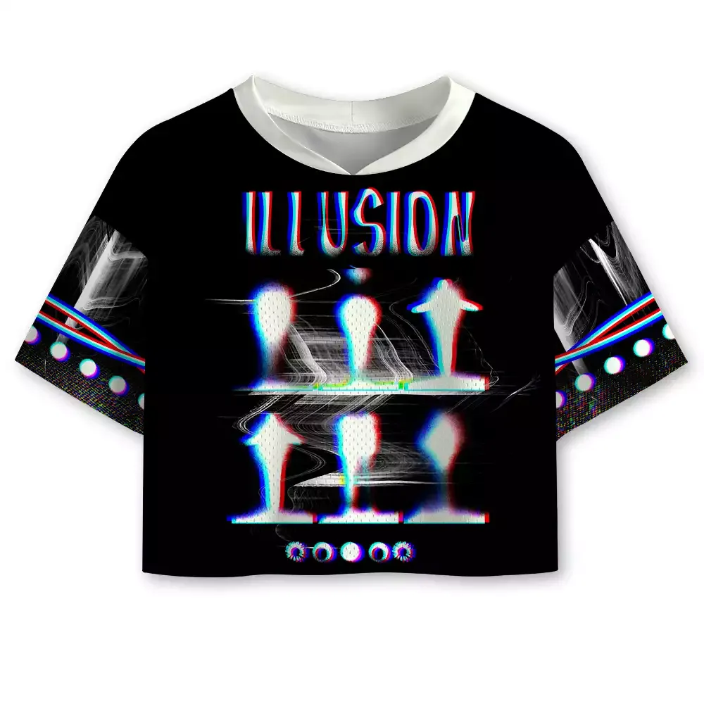 Designed Soulisfree Celestial Cycle of Light Optic Lines Illusion Cropped Mesh Jersey