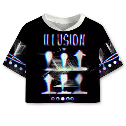 Soulisfree Celestial Cycle of Light Optic Lines Illusion  Cropped Mesh Jersey