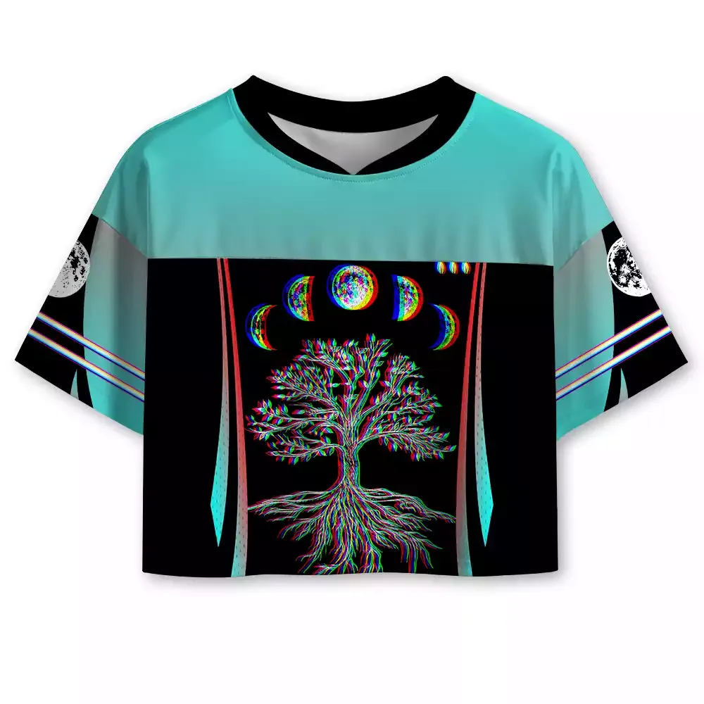 Designed Soulisfree Ethereal Energy Optic Lines Illusion Cropped Mesh Jersey