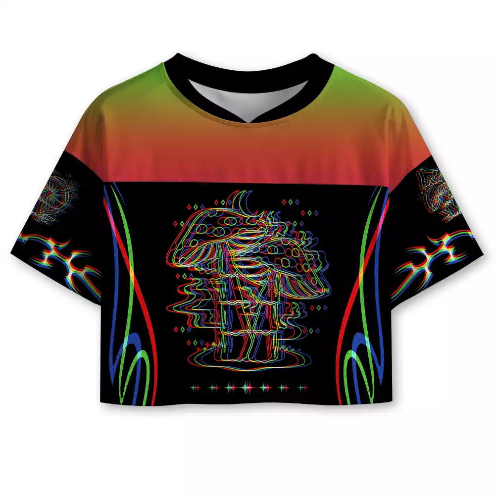Soulisfree Cosmic Mushroom Glow Cropped Mesh Jersey