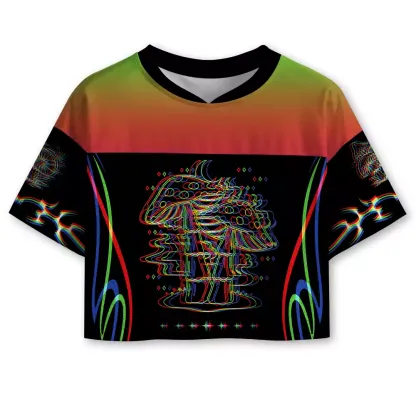 Soulisfree Cosmic Mushroom Glow Cropped Mesh Jersey