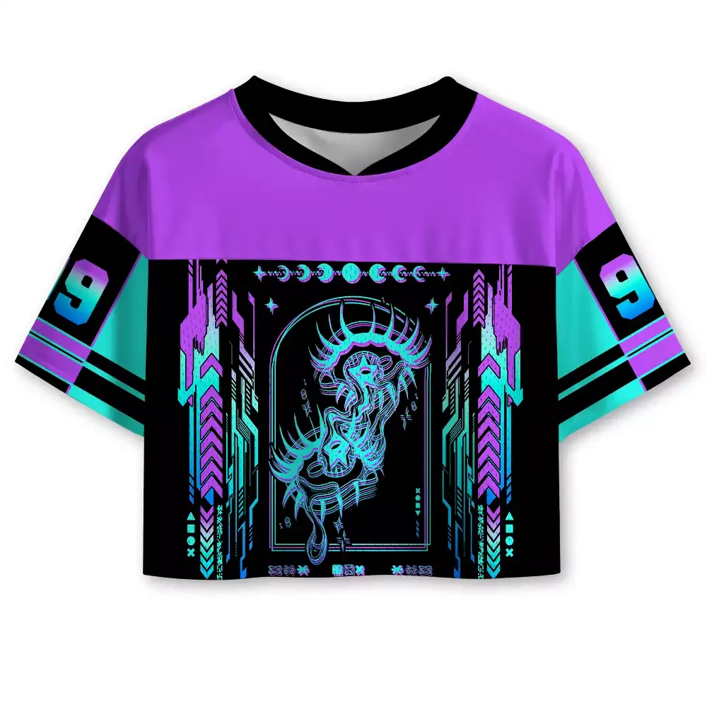 Designed Soulisfree Cyber Goddess Moon Phase Illusion Cropped Mesh Jersey