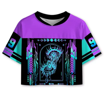 Soulisfree Cyber Goddess Moon Phase Illusion Cropped Mesh Jersey