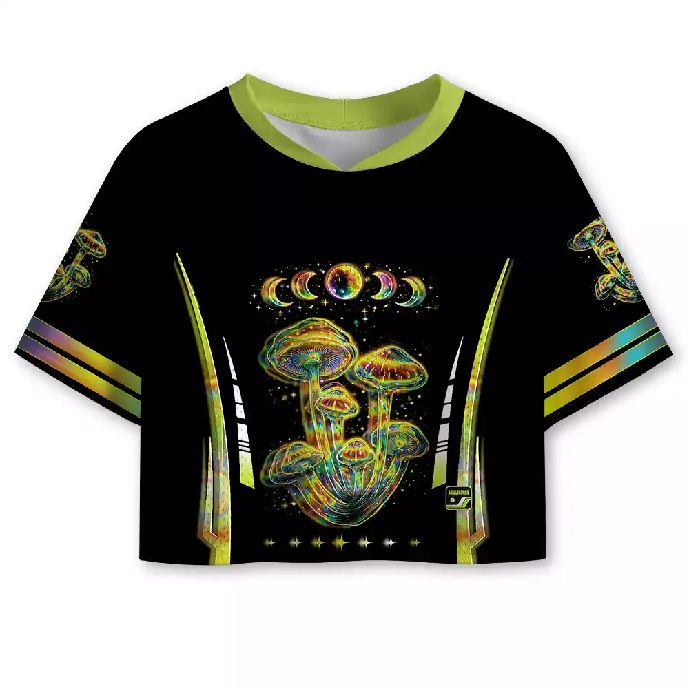 Designed Soulisfree Psychedelic Moonphase Mushroom Cropped Mesh Jersey