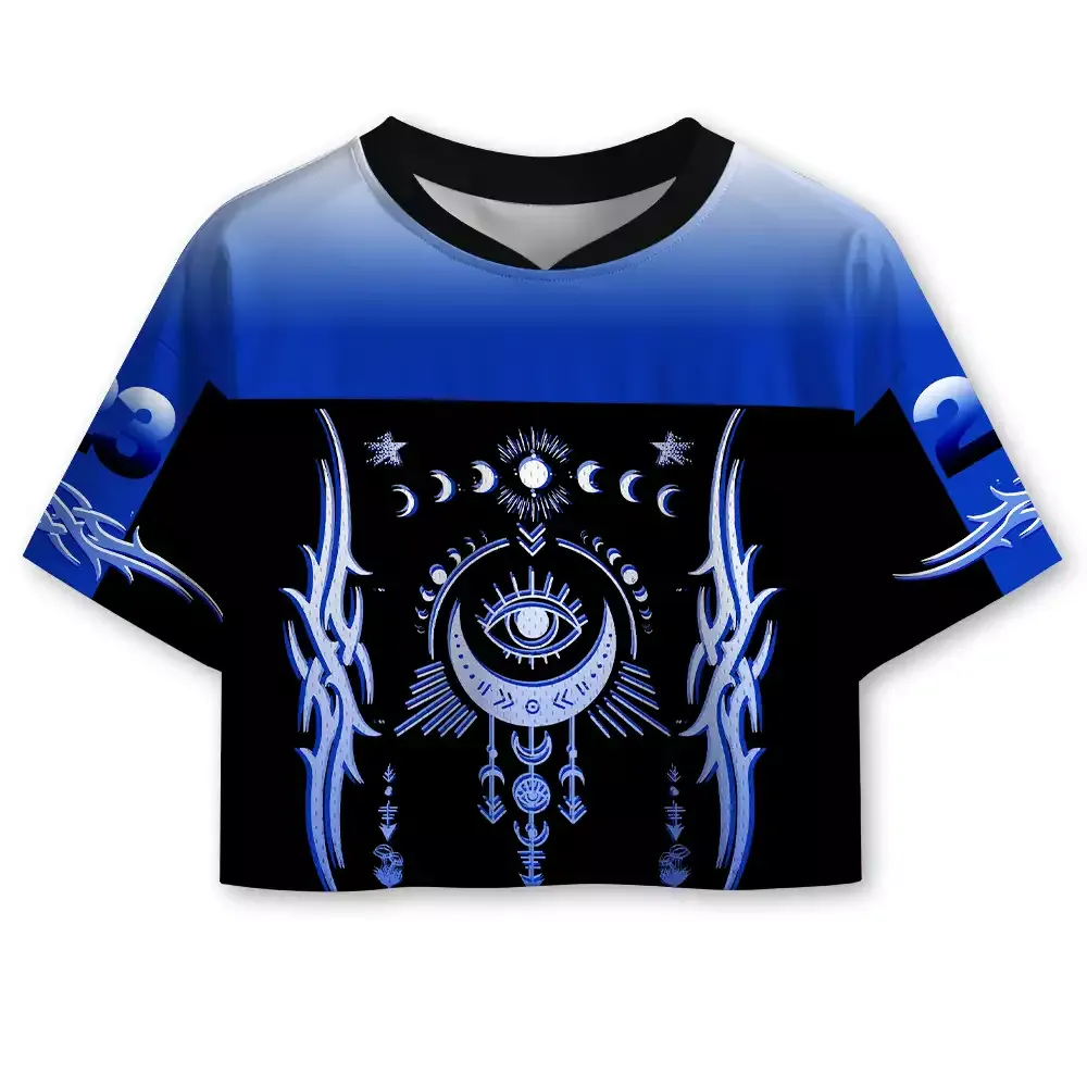 Designed Soulisfree Lunar Eye Tribal Flame Illusion Cropped Mesh Jersey