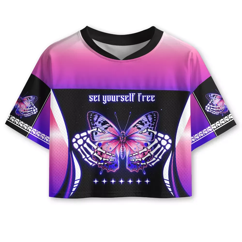 Designed Set Yourself Free Cropped Mesh Jersey