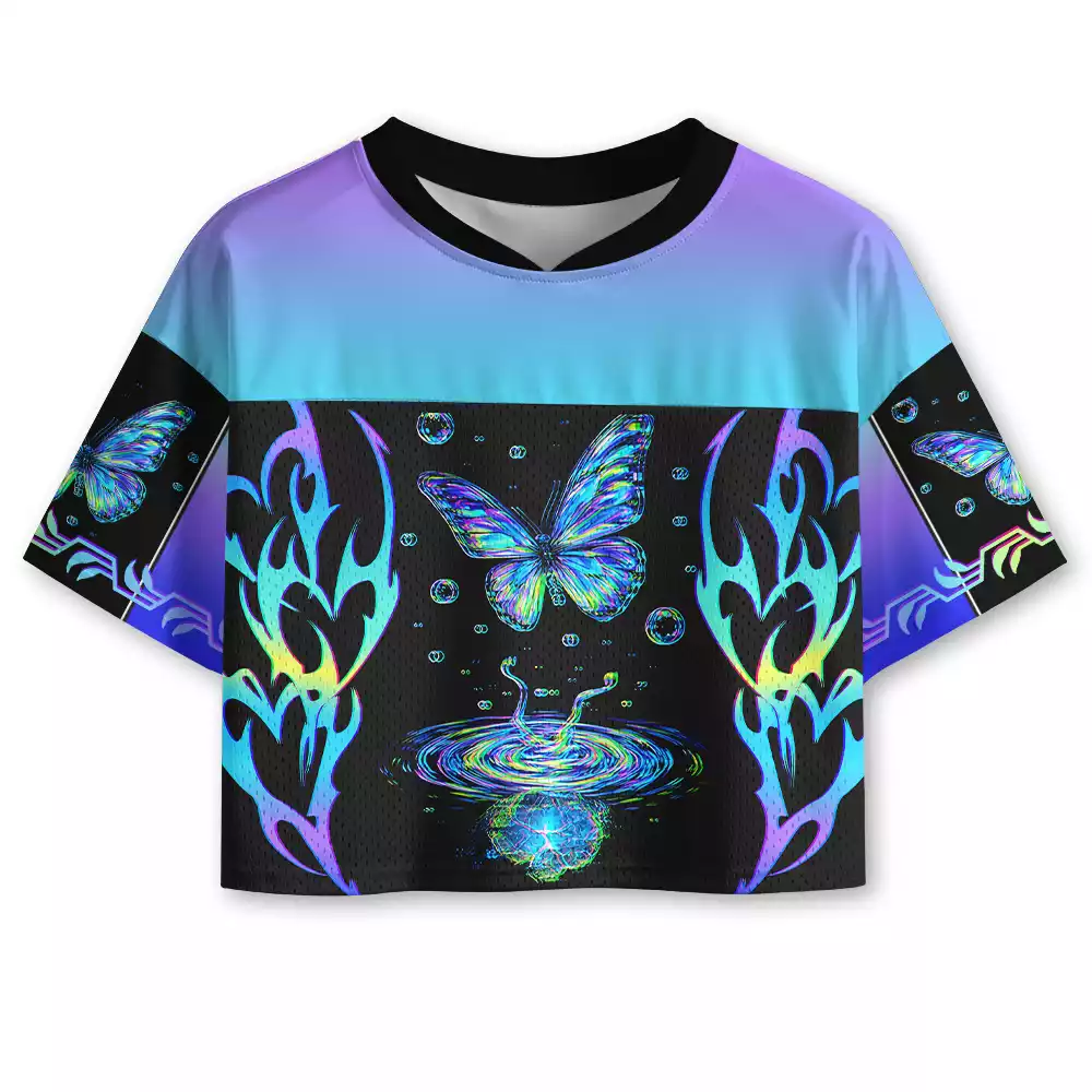 Soulisfree Butterfly Ripple Iridescent Dream Cropped Mesh Jersey