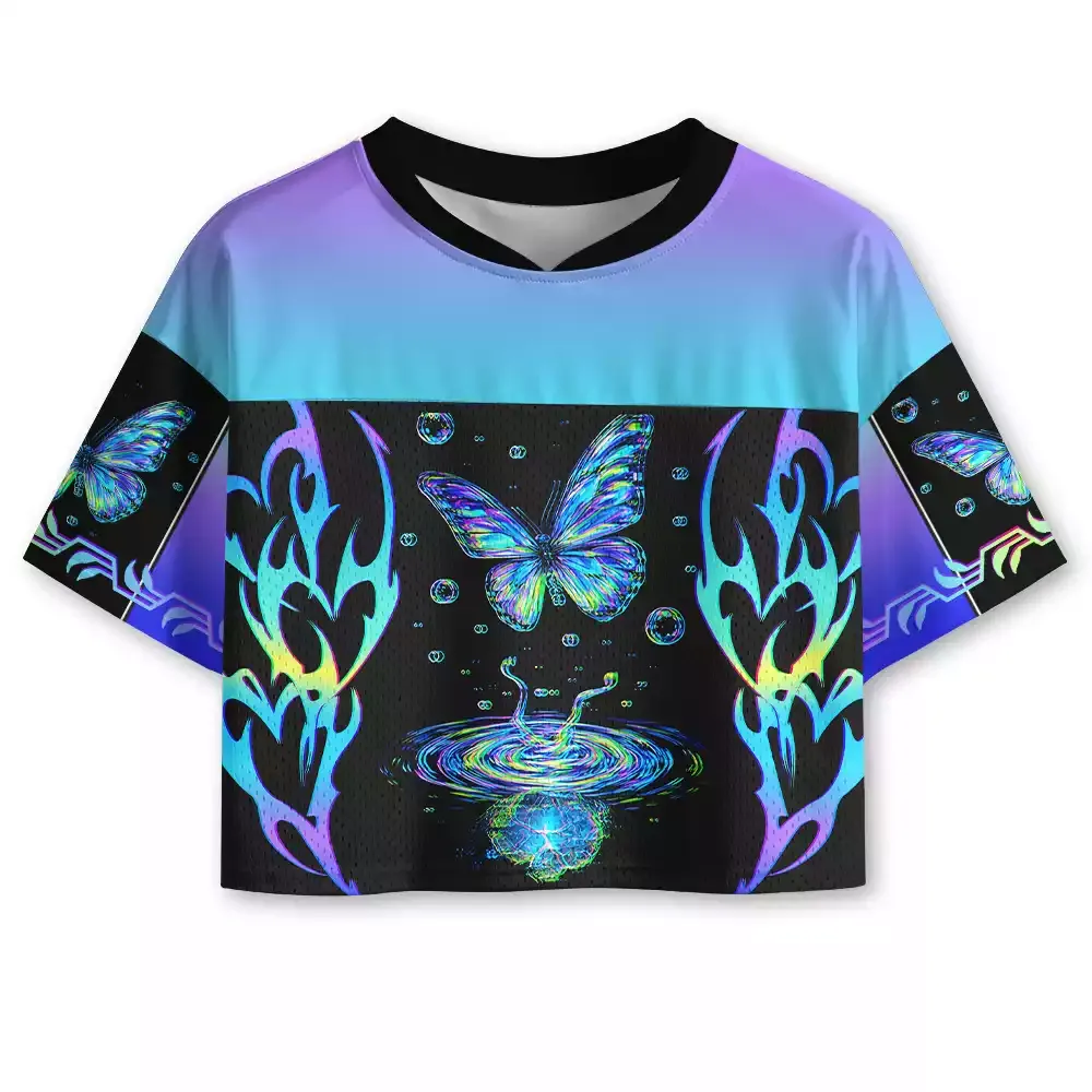 Designed Soulisfree Butterfly Ripple Iridescent Dream Cropped Mesh Jersey