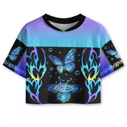 Soulisfree Butterfly Ripple Iridescent Dream Cropped Mesh Jersey