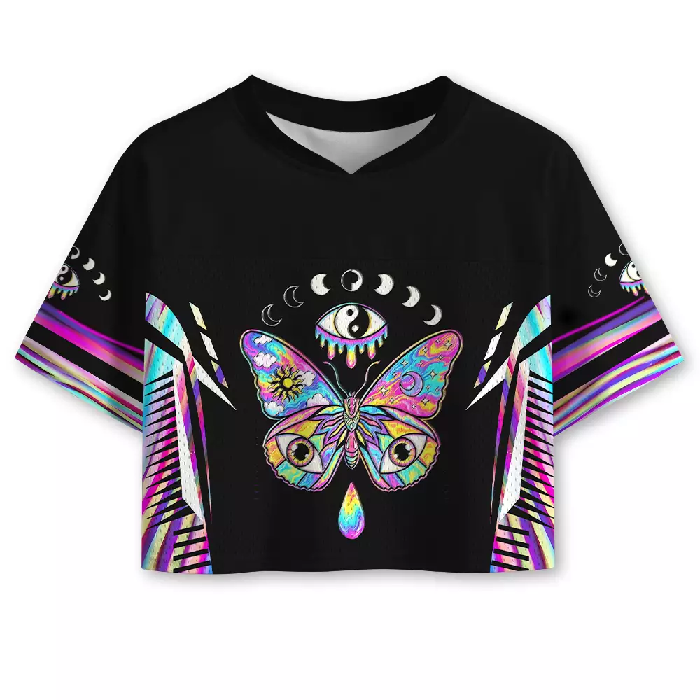 Soulisfree  Third Eye Butterfly Cropped Mesh Jersey