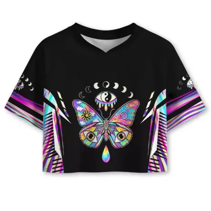 Soulisfree  Third Eye Butterfly Cropped Mesh Jersey