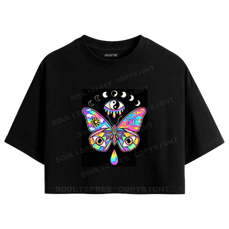 Designed Soulisfree Third Eye Butterfly Crop Tee