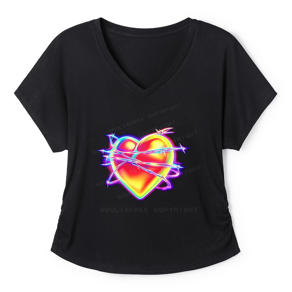 Soulisfree Rainbow Heart Art  Dolman Sleeve Top
