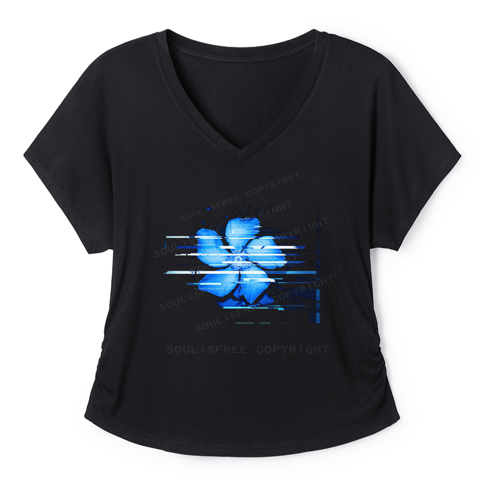 Soulisfree Glitch Art Flower  Dolman Sleeve Top