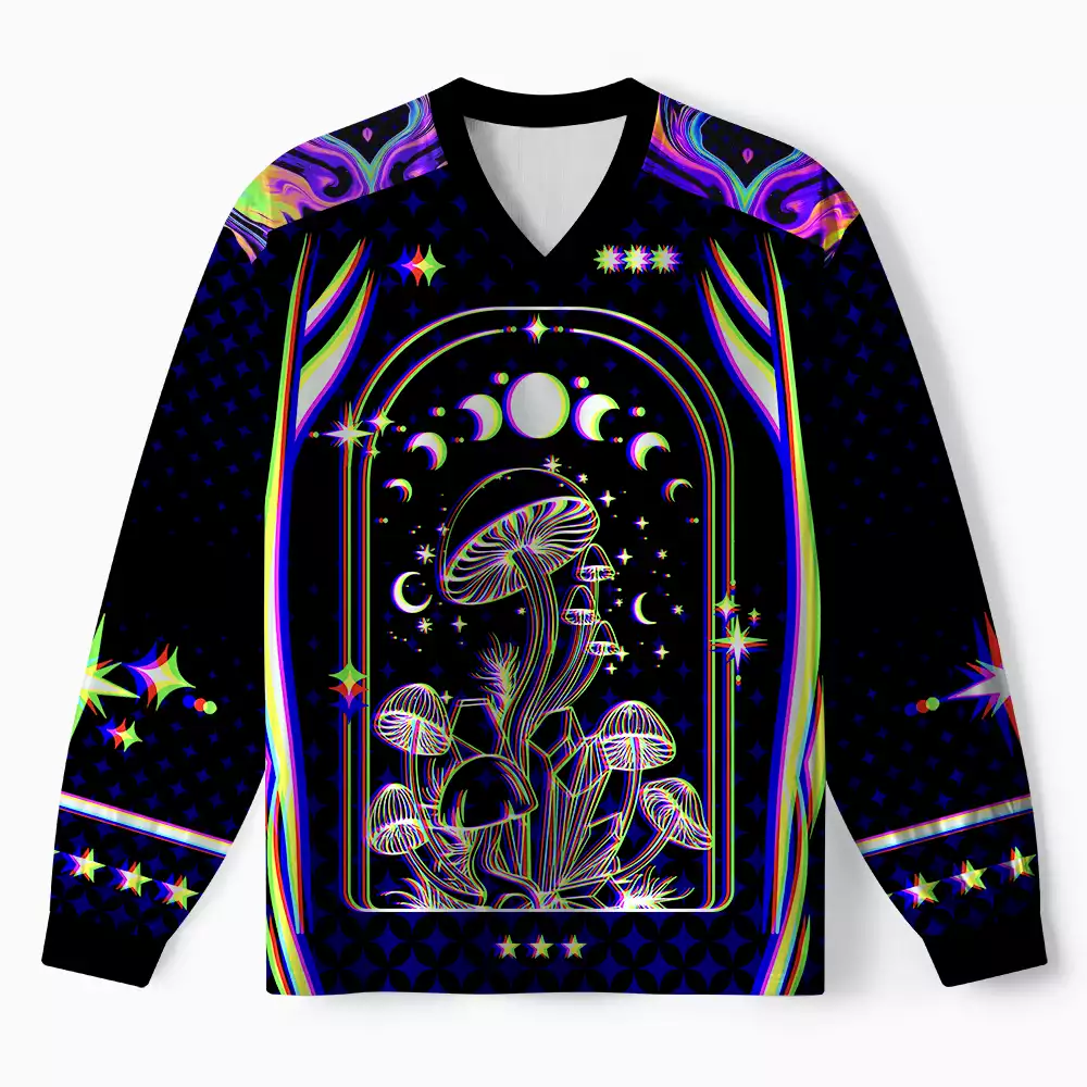 Soulisfree Mushroom of Rainbow Optic Lines Illusion Long Sleeve Jersey
